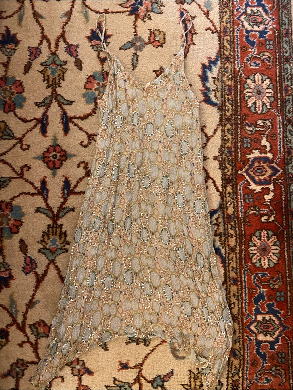 Vintage Raga Beaded Sequin Chiffon Asymmetrical Midi Dress XS